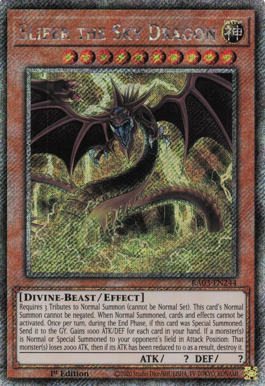 Yugioh Slifer the Sky Dragon Alternate Art RA03-EN244 - Platinum Secret Rare