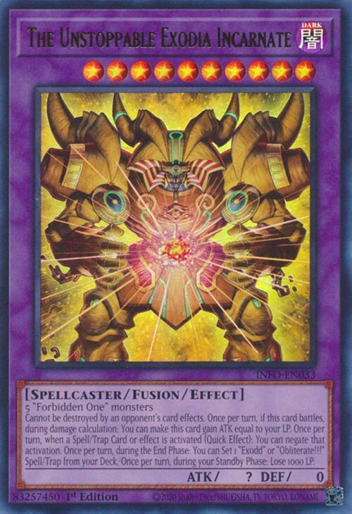 The Unstoppable Exodia Incarnate INFO-EN033 The Infinite Forbidden 1st Edition